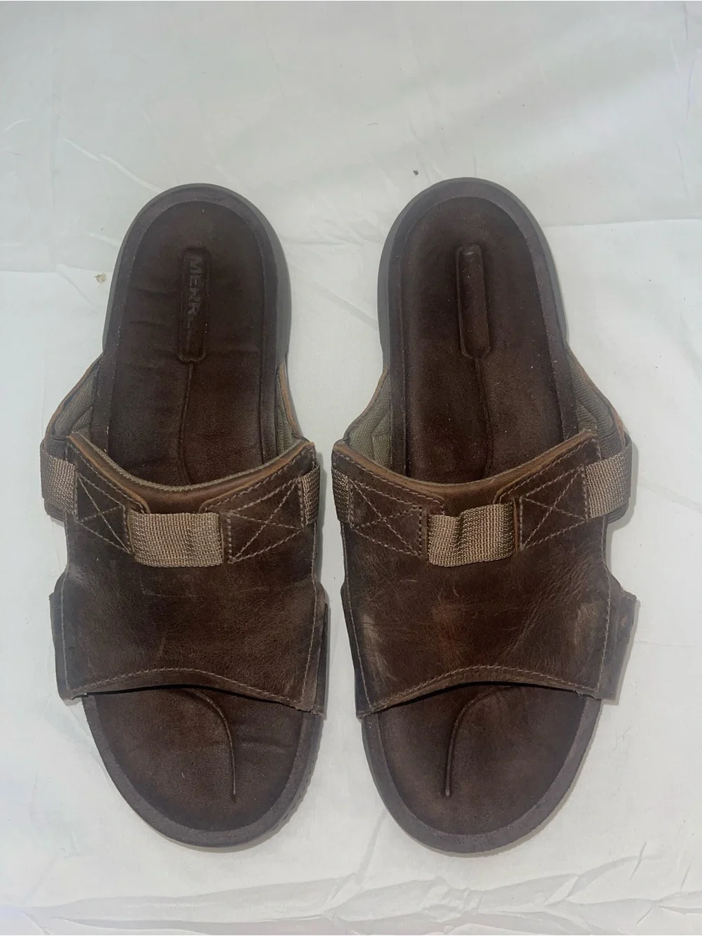 Men's Terrant Brown Leather Slide Sandals with Adjustable Strap